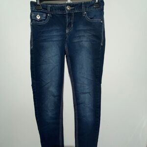 Maurices Women's Blue Whiskering Faded Embellished Skinny Jeans Size XS